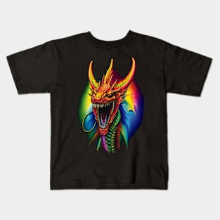 Dragon Head Roaring Through Prismatic Portal Kids T-Shirt